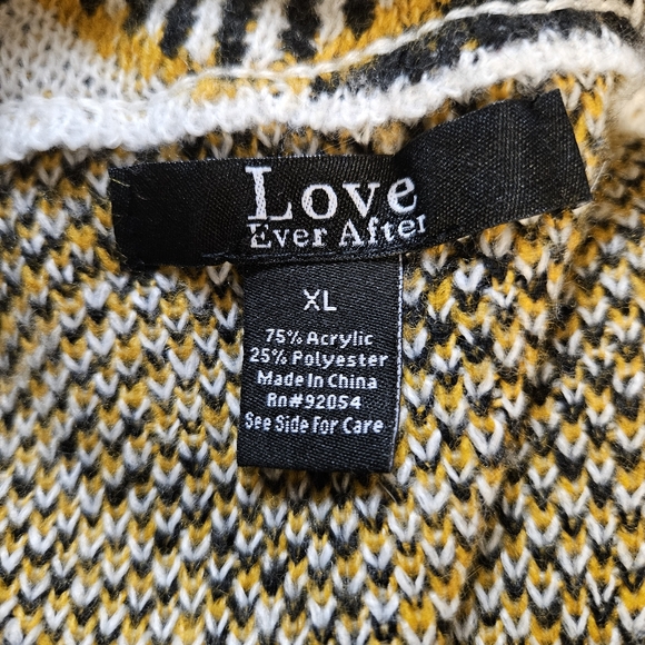 Love Ever After Sweater Knit  Cardigan Black White Yellow Open Pockets Plaid XL - Picture 8 of 13